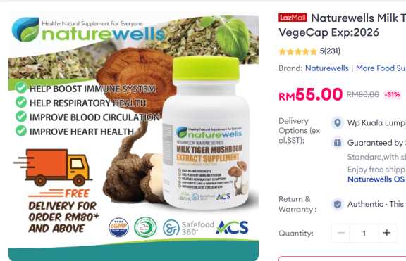 Naturewells Milk Tiger Mushroom Extract Supplement