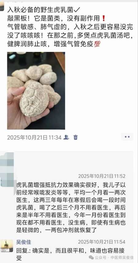中医吴俊佳朋友圈介绍虎乳菌的功效