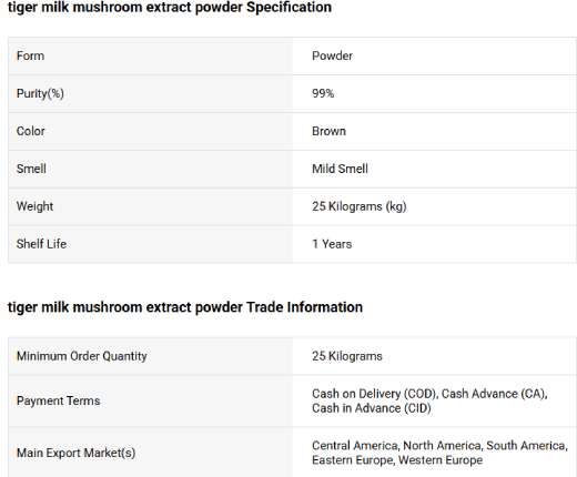 Flamingo tiger milk mushroom extract powder Specification