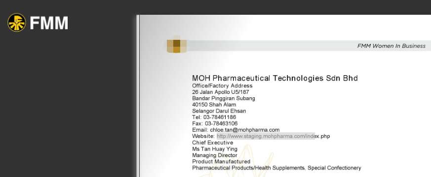 MOHPHARMA Chief Executive Ms Tan Huay Ying(Chloe Tan)