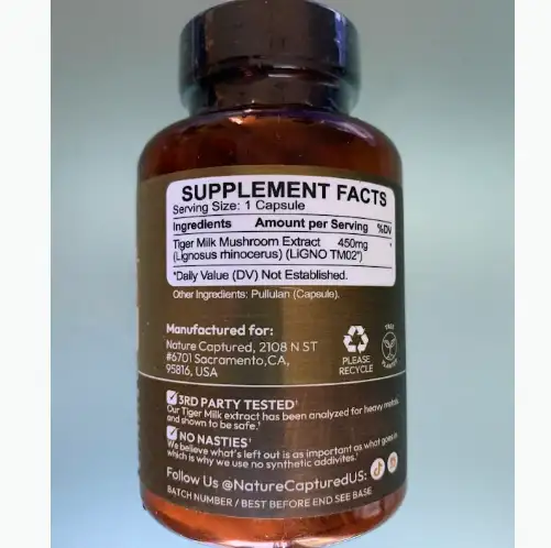 Nature Captured Tiger Milk Mushroom Supplement Facts